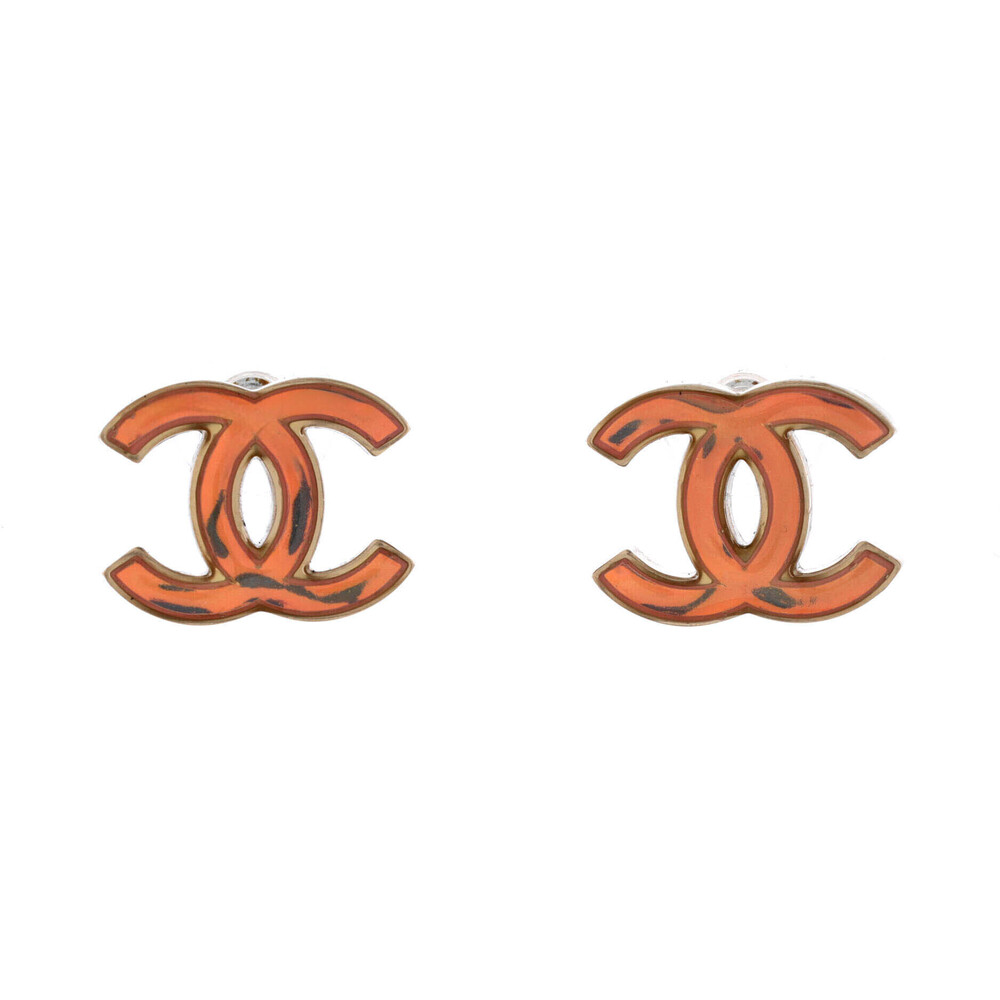 Chanel CC Stud Earrings Metal with Enamel